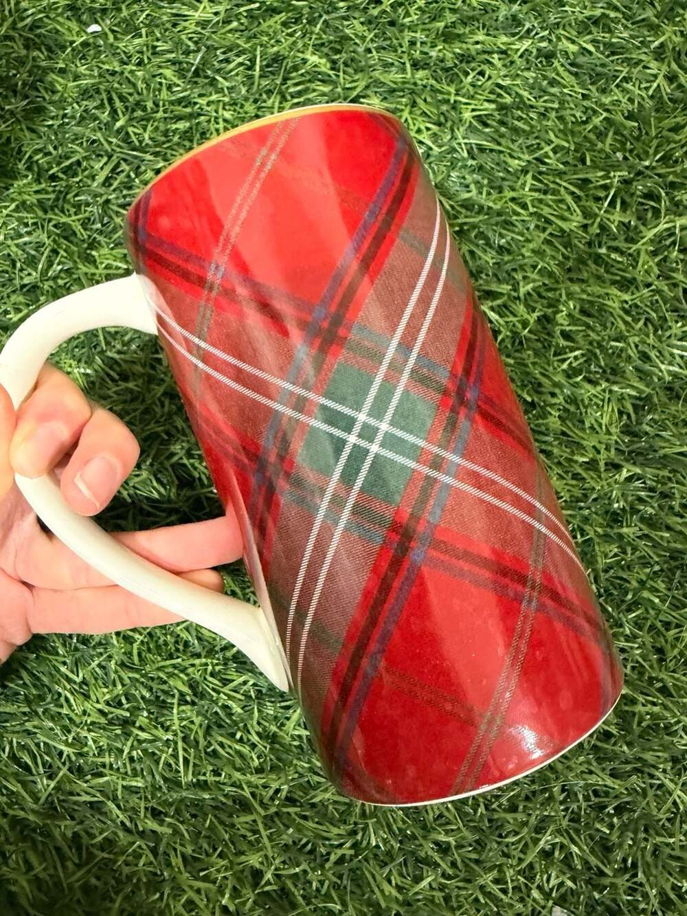 Williams-Sonoma Red Tartan Plaid Tall Coffee Christmas Mug Holiday Replacement